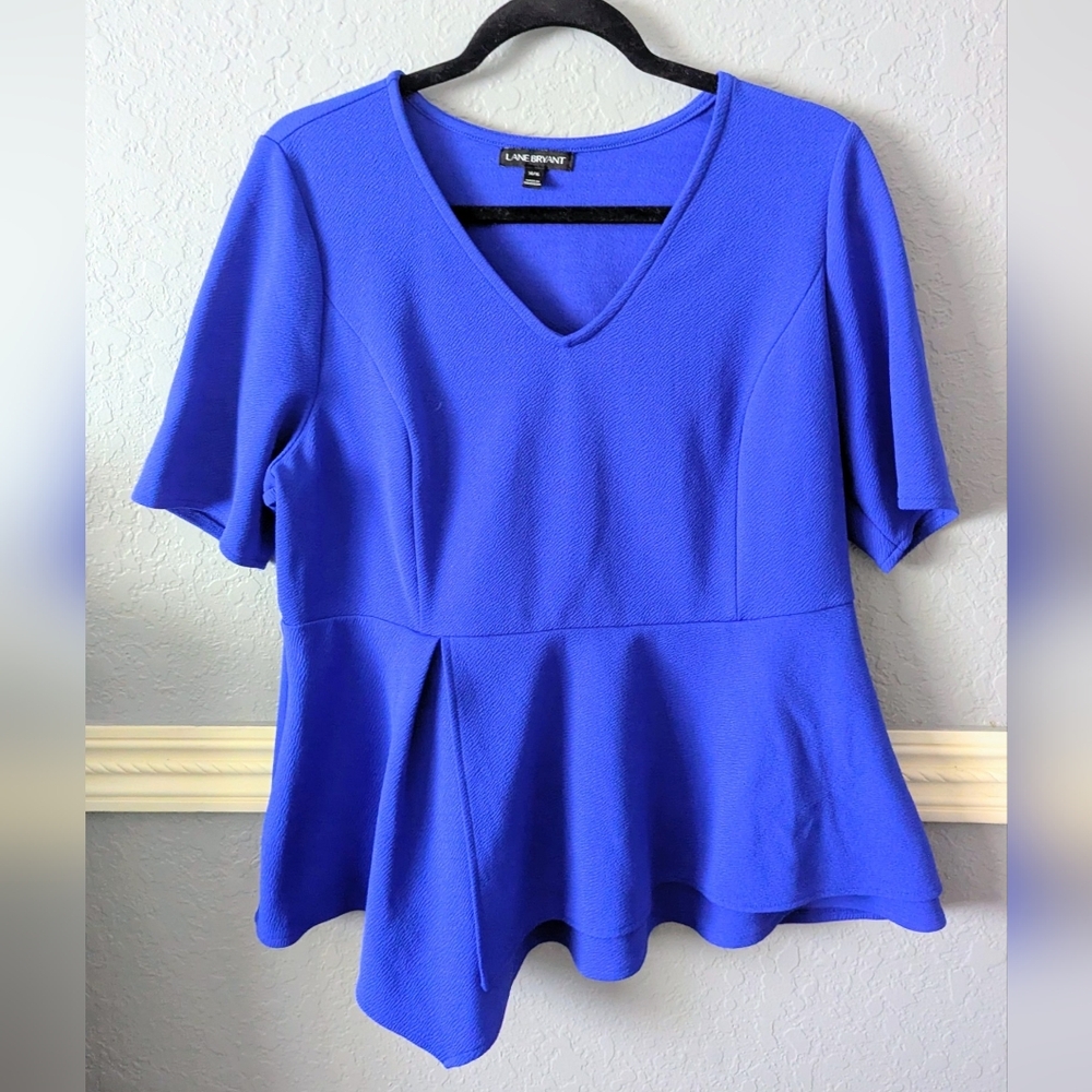 Womens Lane Bryant Royal Blue V-Neck Pullover Asymmetrical Blouse Size 14/16